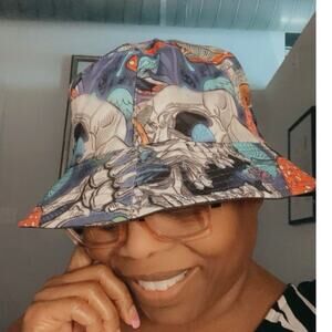 Graphic Skull Mushroom Pattern Reversible Multicolor Bucket Hat Unisex One Size